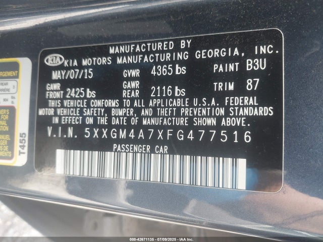 5XXGM4A7XFG477516 KIA dohc gdi theta ii