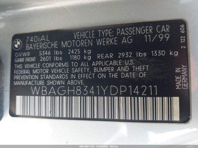 2000 BMW 740IL WBAGH8341YDP14211 Photo 8