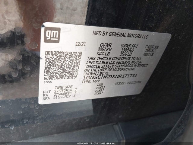 1GNSCNKDXNR171734 Chevrolet l84 - di, dfm, alum, gen 5, var 2
