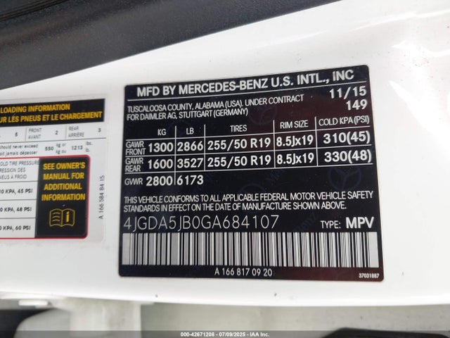 4JGDA5JB0GA684107 Mercedes-Benz m276
