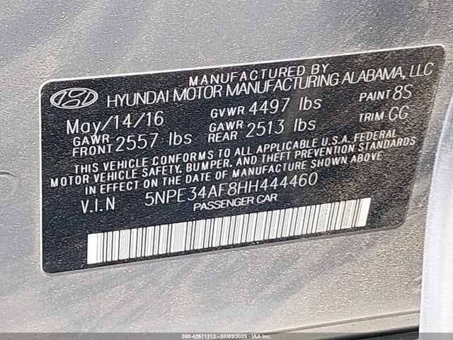 5NPE34AF8HH444460 Hyundai 2017