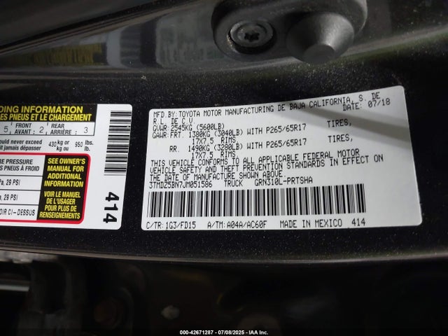 3TMDZ5BN7JM051586 Toyota 2gr-fks