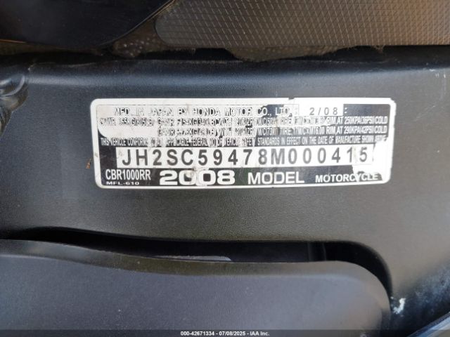 2008 HONDA CBR1000 JH2SC59478M000415 Photo 9