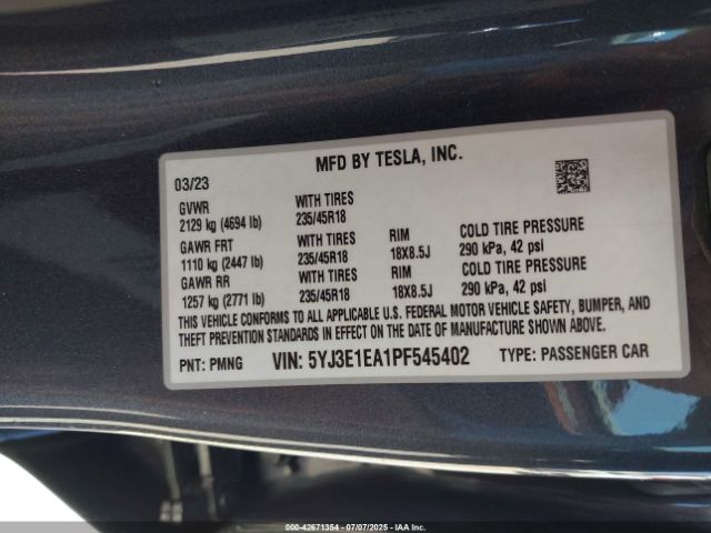 2023 TESLA MODEL 3 5YJ3E1EA1PF545402 Photo 8