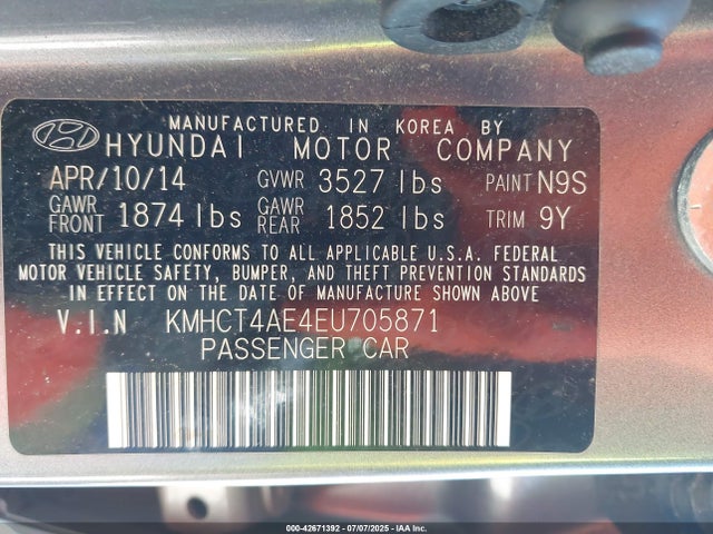 Hyundai dohc gdi gamma 2014 KMHCT4AE4EU705871 Image 9