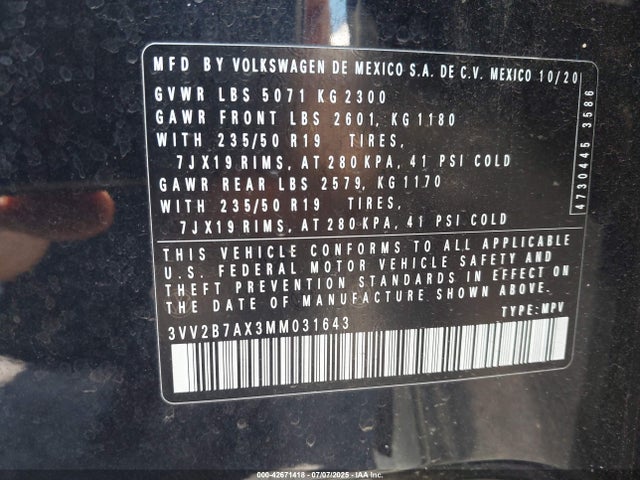 3VV2B7AX3MM031643 Volkswagen Tiguan