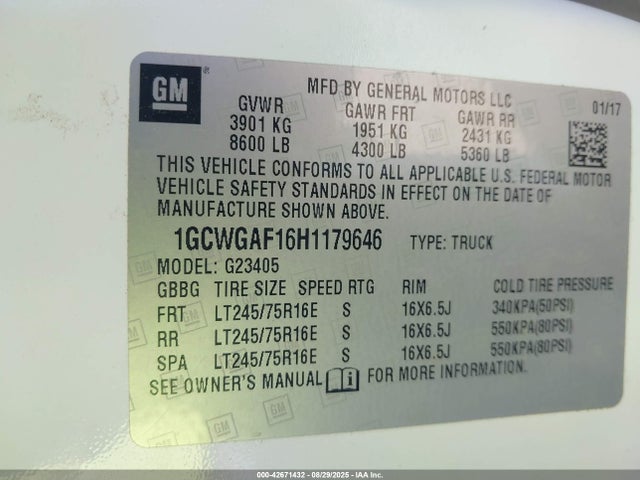 1GCWGAF16H1179646 Chevrolet lwn - di: direct injection, xlde