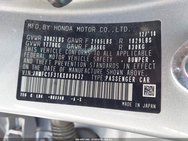 JHMFC1F31KX009632 Honda l15b7/l15by
