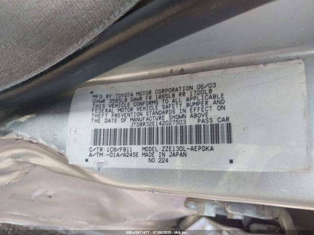 2004 TOYOTA COROLLA JTDBR32E142027503 Photo 8