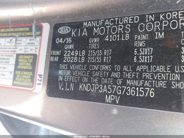 KNDJP3A57G7361576 KIA dohc gdi nu