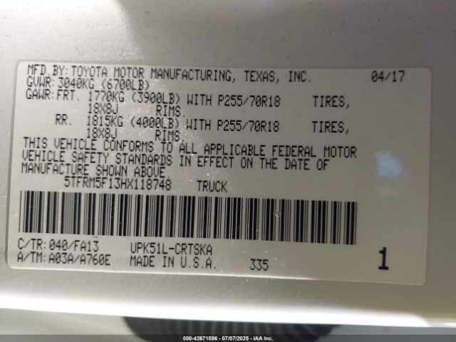2017 TOYOTA TUNDRA 5TFRM5F13HX118748 Photo 8