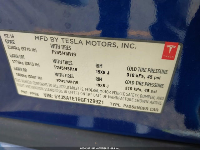 2016 TESLA MODEL S 5YJSA1E16GF129921 Photo 8
