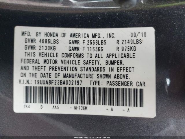 2011 ACURA TL 19UUA8F23BA002197 Photo 8