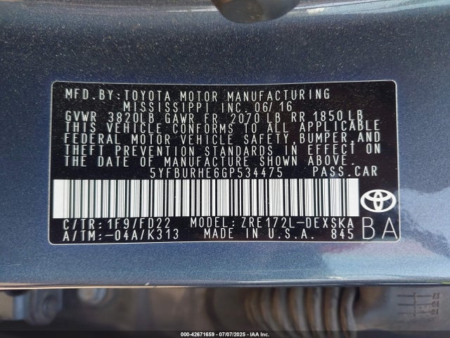 5YFBURHE6GP534475 Toyota 2zr-fe