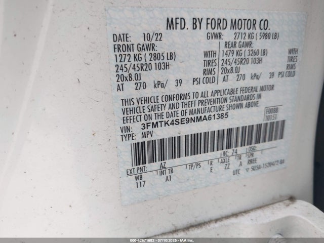 Ford 2022 2022 3FMTK4SE9NMA61385 Image 9