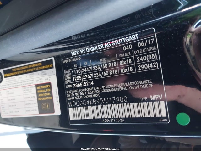 WDC0G4KB9JV017900 Mercedes-Benz m274