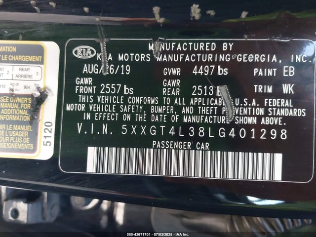 5XXGT4L38LG401298 KIA gdi