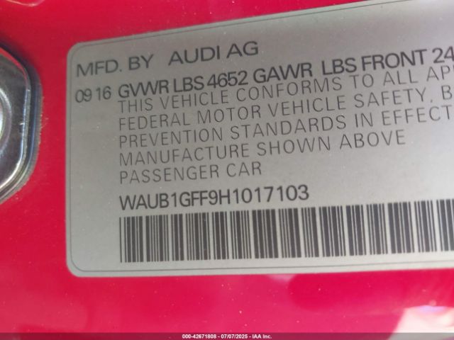 2017 AUDI S3 WAUB1GFF9H1017103 Photo 8