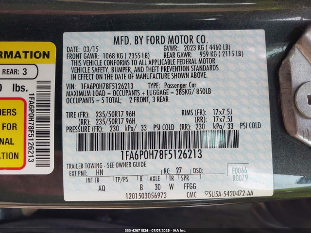 1FA6P0H78F5126213 Ford 2015