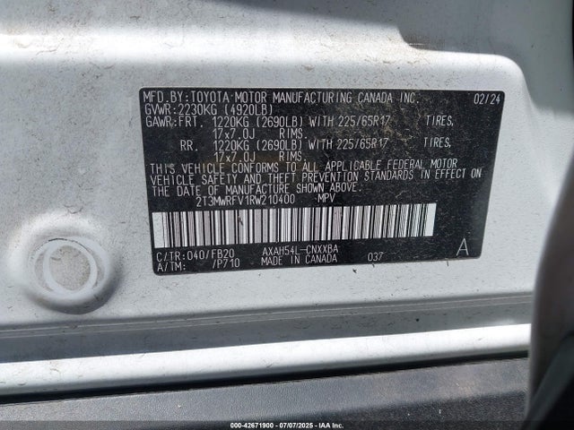 Toyota a25a-fxs 2024 2T3MWRFV1RW210400 Image 9