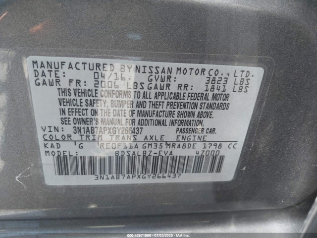 3N1AB7APXGY266437 Nissan 2016