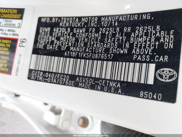 4T1BF1FK5FU876517 Toyota 2ar-fe