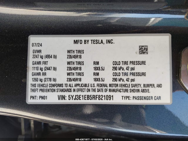 2024 TESLA MODEL 3 5YJ3E1EB5RF821091 Photo 8