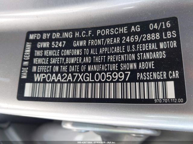 2016 PORSCHE PANAMERA WP0AA2A7XGL005997 Photo 8