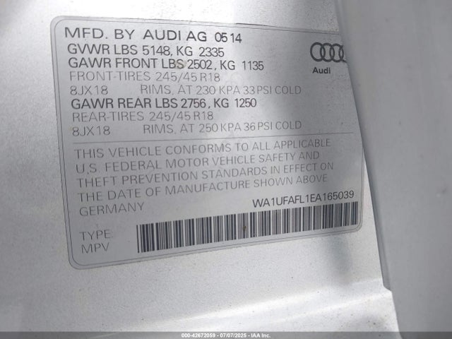 Audi A4 ALLROAD 2014 WA1UFAFL1EA165039 Image 9