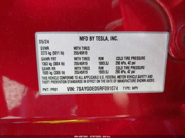 2024 TESLA MODEL Y 7SAYGDED5RF091074 Photo 8