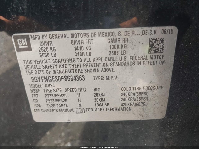 2015 CADILLAC SRX 3GYFNGE30FS634363 Photo 8