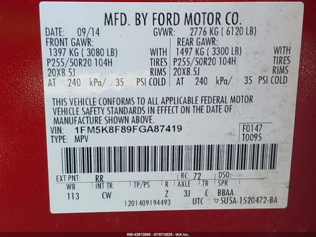 2015 FORD EXPLORER 1FM5K8F89FGA87419 Photo 8