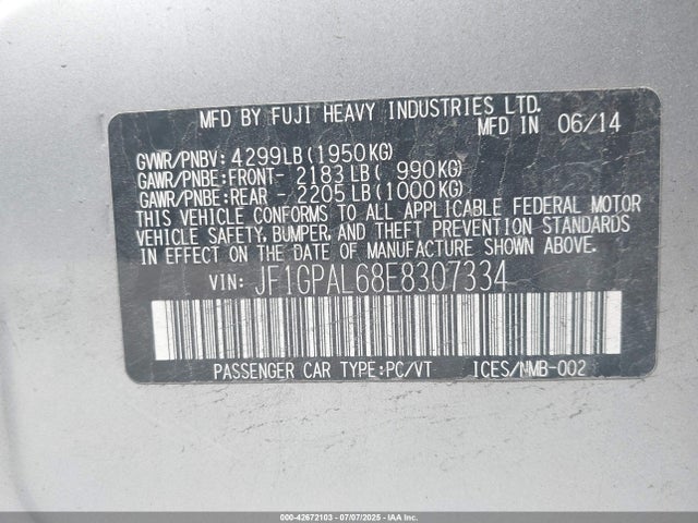 Subaru 2014 2014 JF1GPAL68E8307334 Image 9