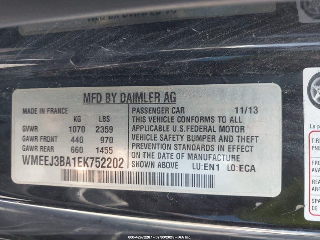 WMEEJ3BA1EK752202 Smart 2014