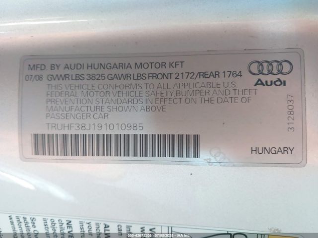 2009 AUDI TT TRUHF38J191010985 Photo 8