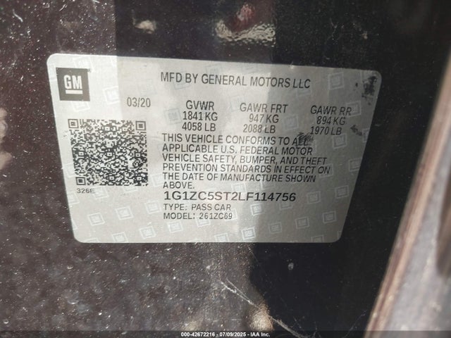1G1ZC5ST2LF114756 Chevrolet lfv - direct injection, variable valve timing, gen 1