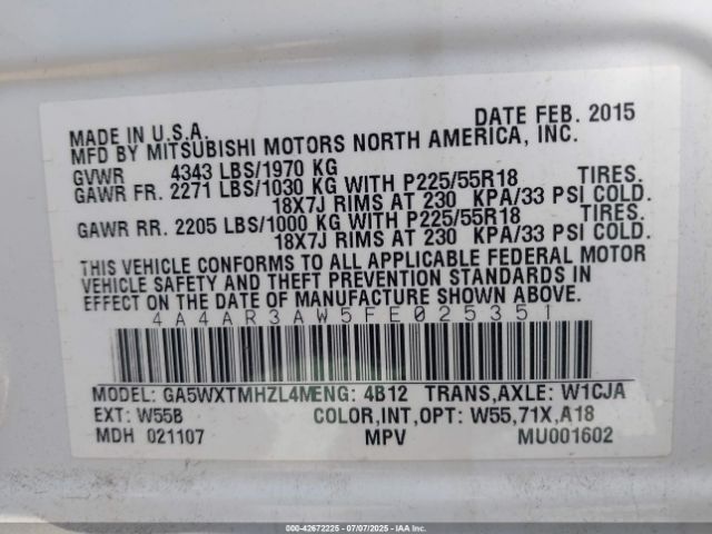 2015 MITSUBISHI OUTLANDER SPORT 4A4AR3AW5FE025351 Photo 8