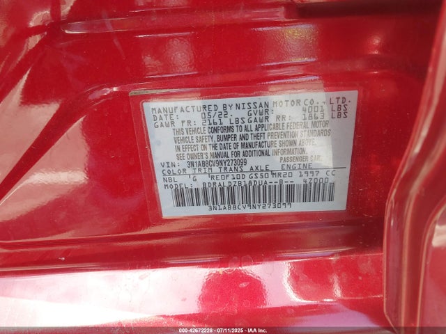 3N1AB8CV9NY273099 Nissan 2022