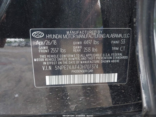 5NPE24AF4JH707374 Hyundai gdi theta-ii