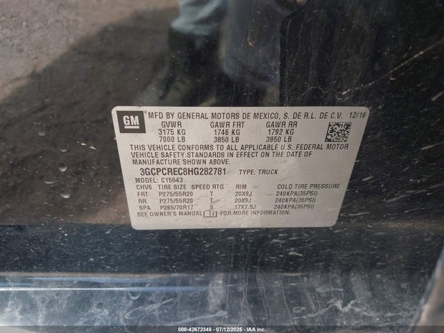 3GCPCREC8HG282781 Chevrolet l83 - sidi: spark ignited direct injection, vvt: variable valve timing, afm, e85 max, alum