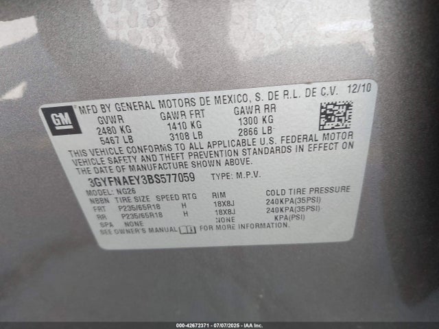 2011 CADILLAC SRX 3GYFNAEY3BS577059 Photo 8