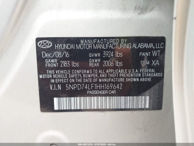 Hyundai 2017 2017 5NPD74LF1HH169642 Image 9