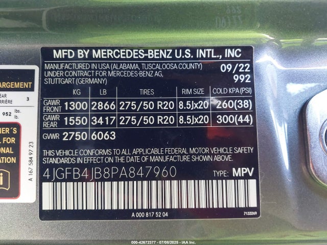 4JGFB4JB8PA847960 Mercedes-Benz m264