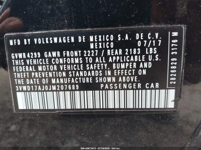 3VWD17AJ0JM207689 Volkswagen 1.8 tsi
