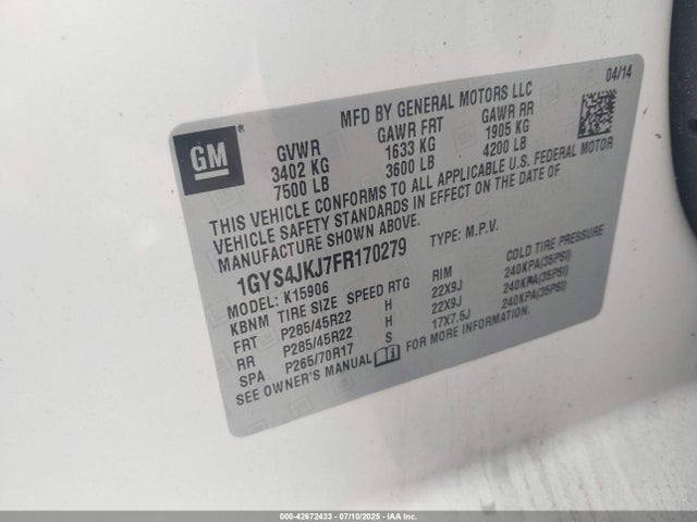 2015 CADILLAC ESCALADE ESV 1GYS4JKJ7FR170279 Photo 8
