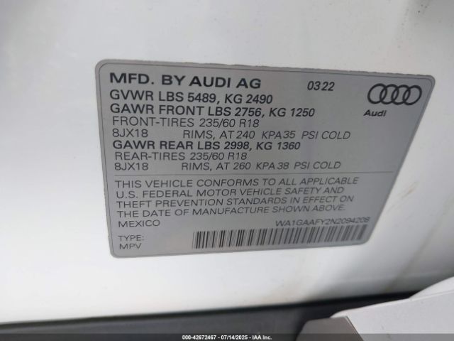 2022 AUDI Q5 WA1GAAFY2N2094208 Photo 8