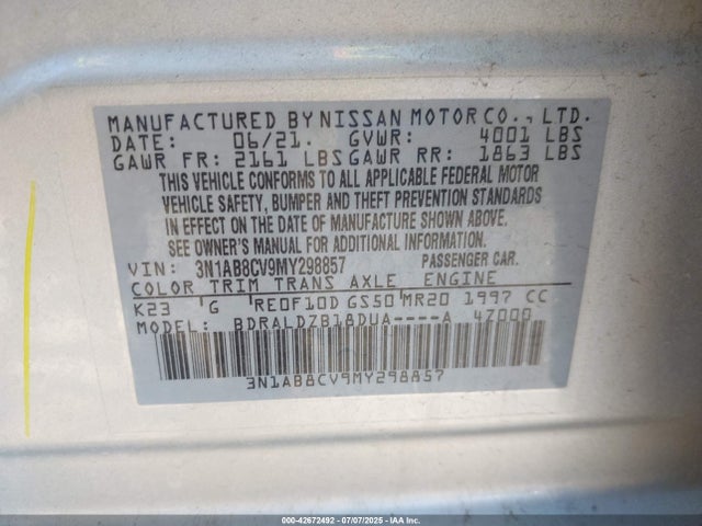 Nissan Sentra 2021 3N1AB8CV9MY298857 Image 9