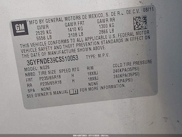 2012 CADILLAC SRX 3GYFNDE39CS510053 Photo 8