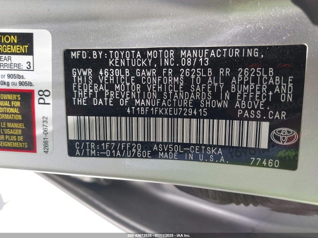Toyota 2ar-fe 2014 4T1BF1FKXEU729415 Image 9