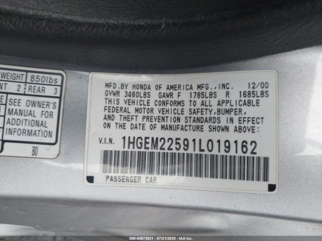 2001 HONDA CIVIC 1HGEM22591L019162 Photo 8